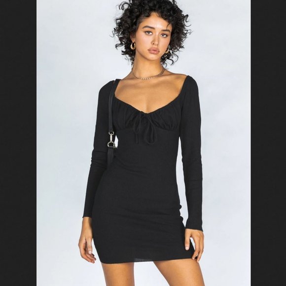 Long Sleeve Ruched Mini Dress Black - Picture 4 of 4